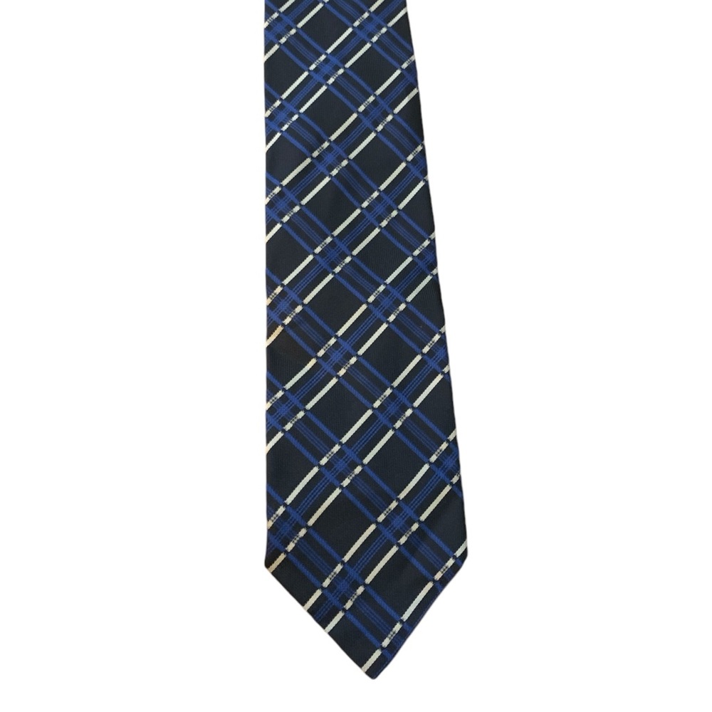 Conwell polyester plaid tie. Blue, black & white. Excellent used condition.